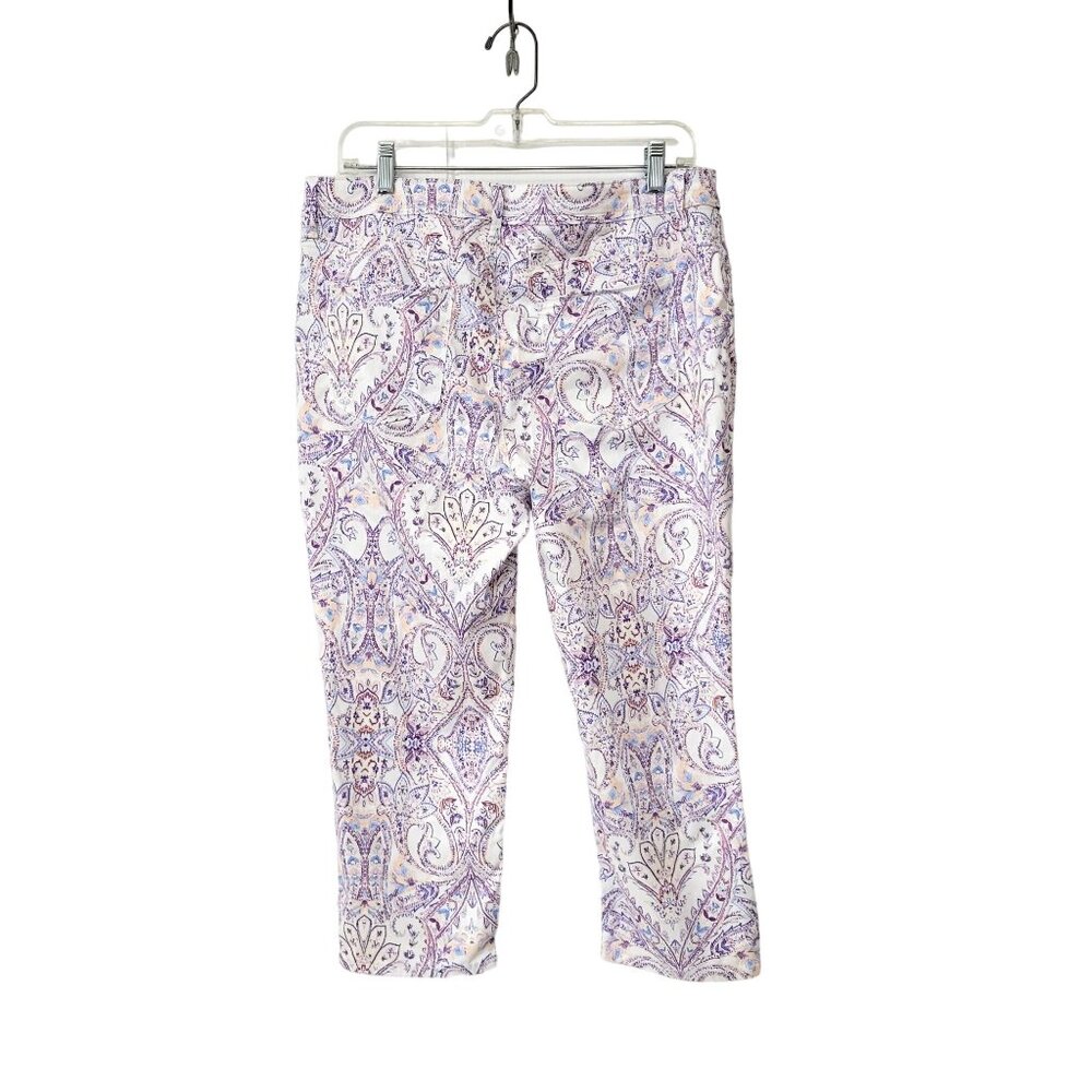 Chico's Girlfriend Slim Leg Cropped Paisley Pants - Picture 2 of 5